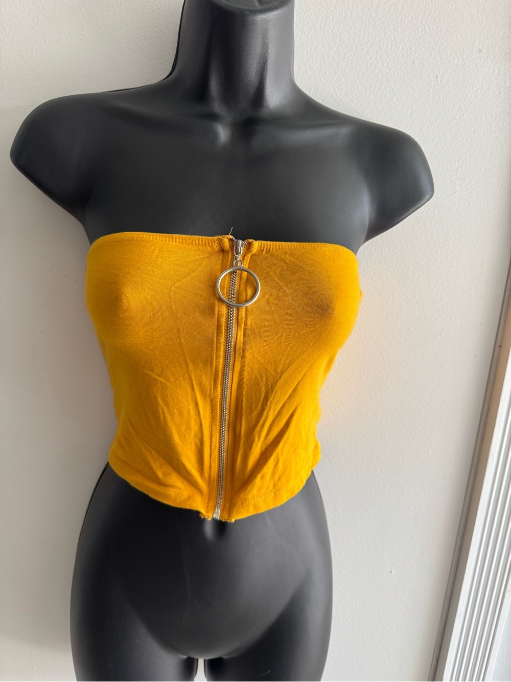 Heart Hips Mustard Yellow Strapless Zip-Front Tube Top